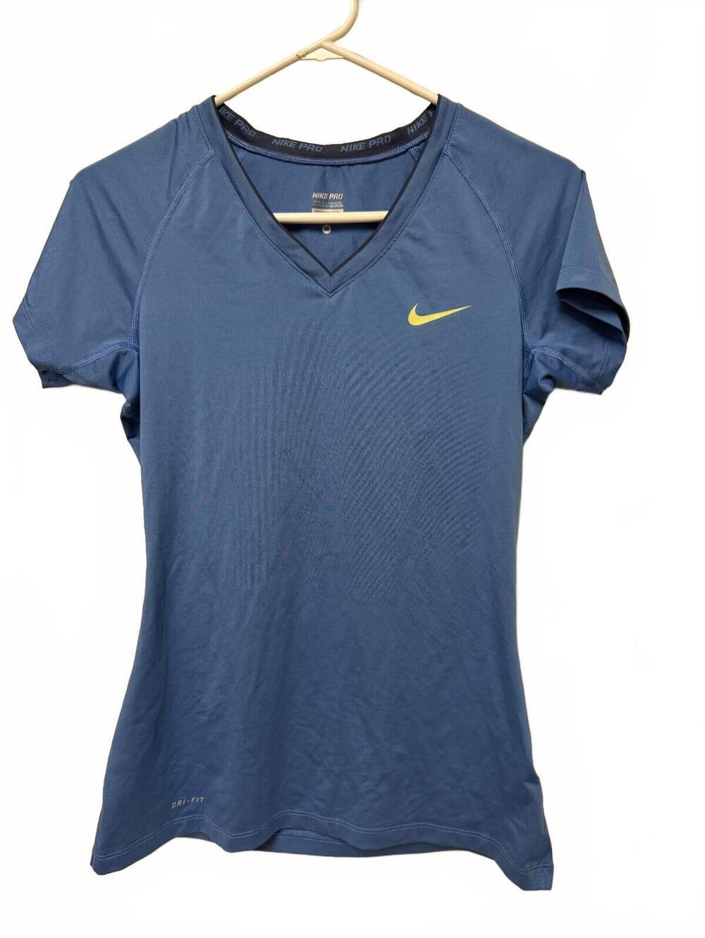 Nike Pro Dri-FIT Women V-Neck Athletic Shirt Blue Size M